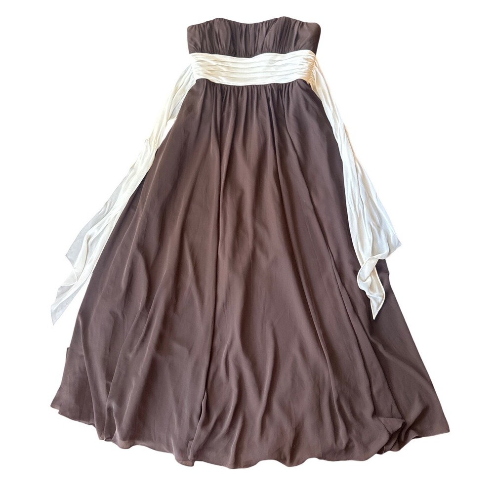 Alexia Designs Strapless Maxi Dress Women 14 Brown White Chiffon Formal Gown